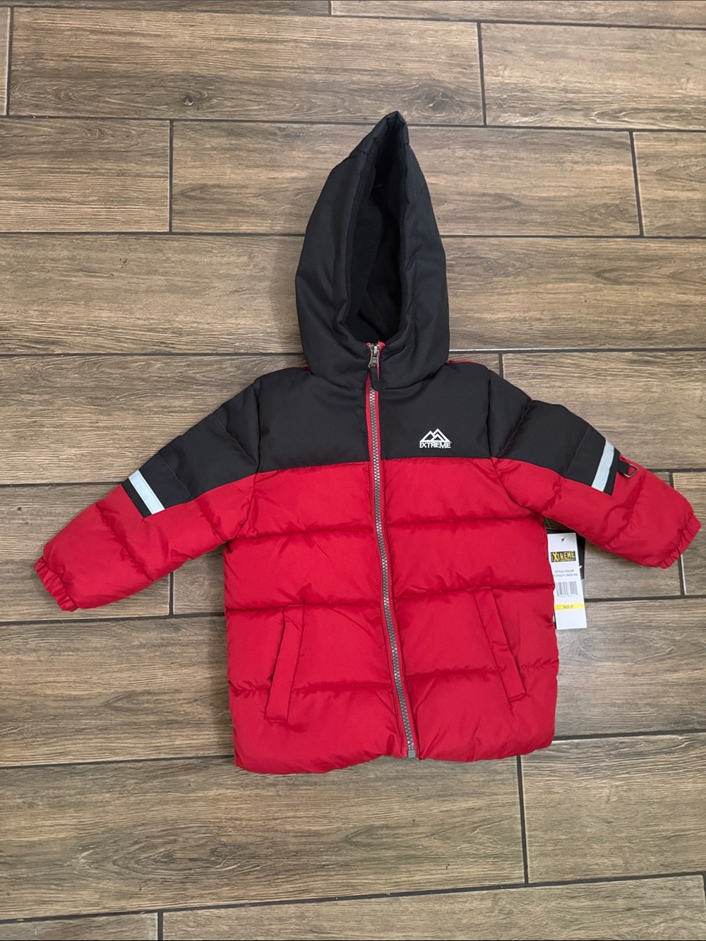 iXtreme Puffer Jacket Kids 2T black Red Hooded Fleece Lined Winter Coat